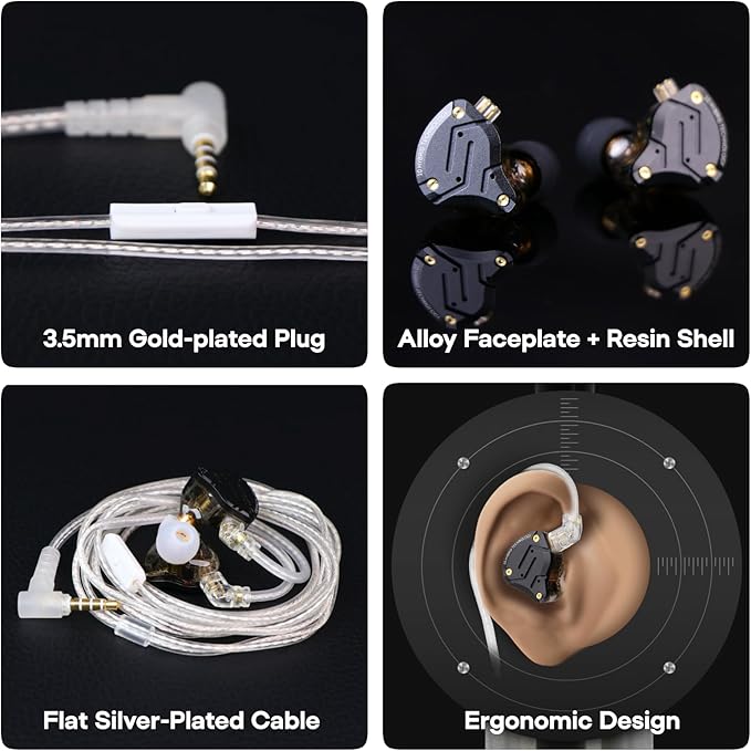 Linsoul KZ ZS10 PRO X Upgraded 1DD+4BA Hybrid Driver HiFi in Ear Earphones IEM with Alloy Faceplate, Detachable Silver-Plated Recessed 2Pin Cable for Audiophile Musician DJ Stage(Without Mic)