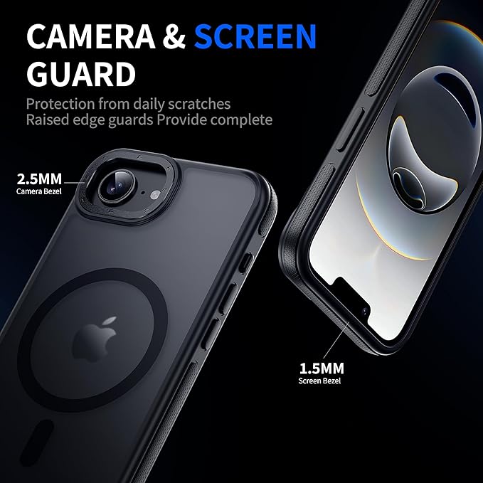 Strong Magnetic Case for iPhone 16E [2 Tempered-Glass Screen Protectors] Compatible with MagSafe Shockproof Slim Thin Case for iPhone 16E Phone Case 6.1 inch,Black Set