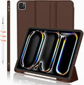 iMieet Case for iPad Pro 11 Inch (M5) 2025 /(M4) 2024 5th Gen, Trifold Stand Smart Cover with Pencil Holder and Soft TPU Back, Auto Wake/Sleep (Chocolate)