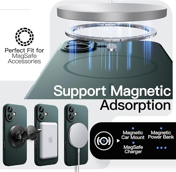 JETech Magnetic Slim Case for iPhone 17 6.3-Inch, Compatible with MagSafe, Ultra-Thin Lightweight Minimalist Phone Cover with Matte Finish and Full Camera Lens Protection (Midnight Green)