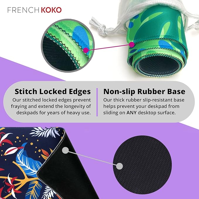 French KOKO Large Mouse Pad Desk Mat 15" x 30" – Extended Floral Desk Protector for Keyboard & Mouse – Non-Slip Waterproof Cute Office Pad Aesthetic Workstation Mat