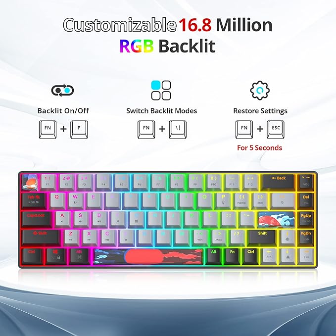 Protable 60% Percent Gaming Keyboard Mechanical, Mini Compact RGB Backlit 68 Keys Wired Office Keyboard with Red Switch for Mac/Win (Dolch/red Switch 68)