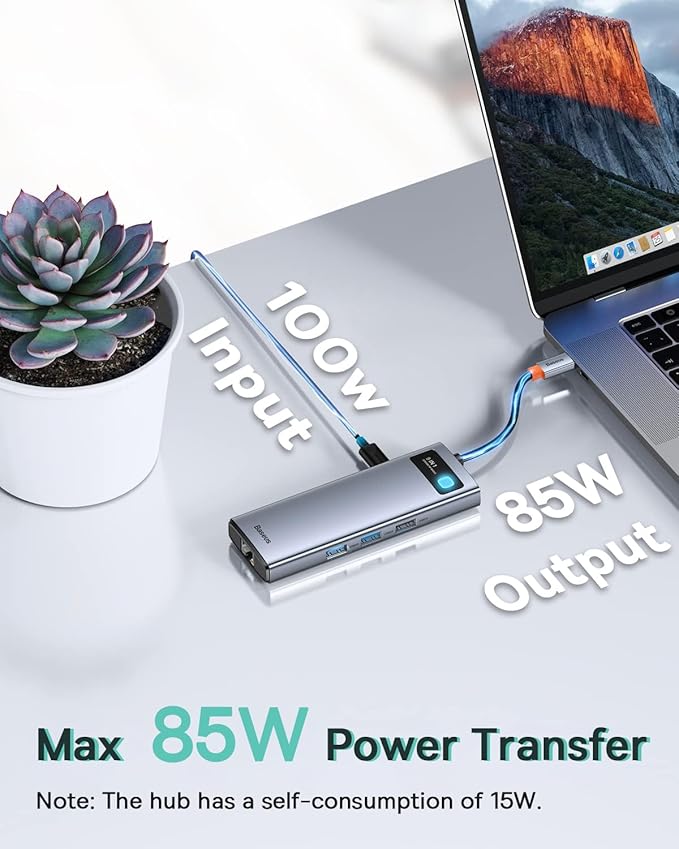 Baseus Laptop Docking Station Dual Monitor 9 in 1 USB C Hub up to 4K@120Hz with 2 HDMI, 1000Mbps LAN, Max 85W PD, 3 USB, SD Card Reader,USB C Dock Compatible with iPhone/Mac/Dell/HP/Surface/Steam Deck
