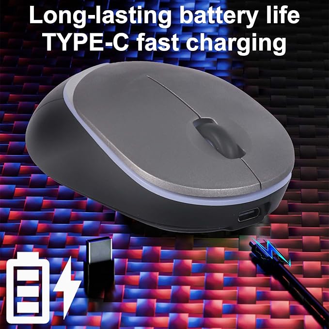 Ergonomic Vertical Mouse Wireless Bluetooth Rechargeable Silent Portable Ergo Mice with RGB LED Light & 2.4G USB Receiver, for PC Laptop Tablet Computer, Office Home, Adult Student Kids Gift-Grey