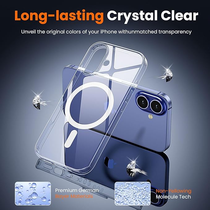 toushion 3 in 1 for iPhone 16 Plus Case Clear | with MagSafe,Screen Protector *1 & Camera Lens Protector*1, Military-Grade Protection