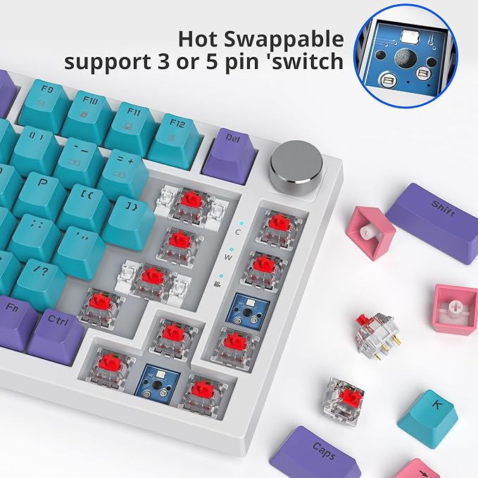 Fogruaden Wired Mechanical Keyboard 75% Percent Hot Swappable, Red Switch, TKL Mechanical Keyboard, Gasket Mount, RGB Backlit Compact Gaming Keyboard with Volume Knob(Joker)