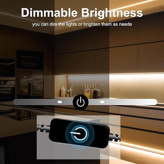 Pandery COB LED Strip,LED Strip Lights 3M/9.84ft,Touch Dimmable LED Strips,CRI90+,3000K Warm White cob led,960LEDs,24V LED Tape Lights,Indoor for Bedroom, Kitchen, TV, Mirror,Cabinet