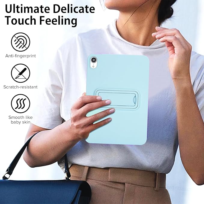 Case for iPad mini 7th & 6th Gen with Kickstand, Soft TPU + Hard PC Ultimate Delicate Touch Feeling Shockproof Protective Back Cover for iPad mini 7th 6th Women Men, Lightblue