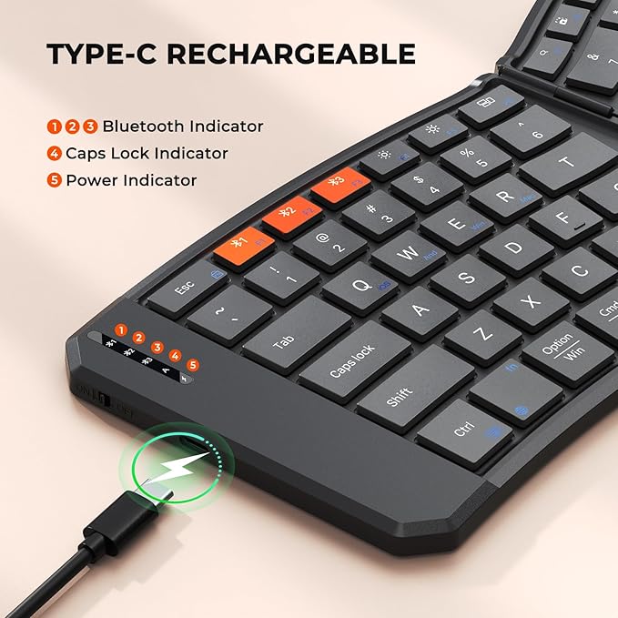 MEETION Foldable Bluetooth Keyboard, Compact Portable Keyboard for Business Travel, Ultra-Thin Folding Wireless Keyboards for iOS Android Windows Mac Tablet PC