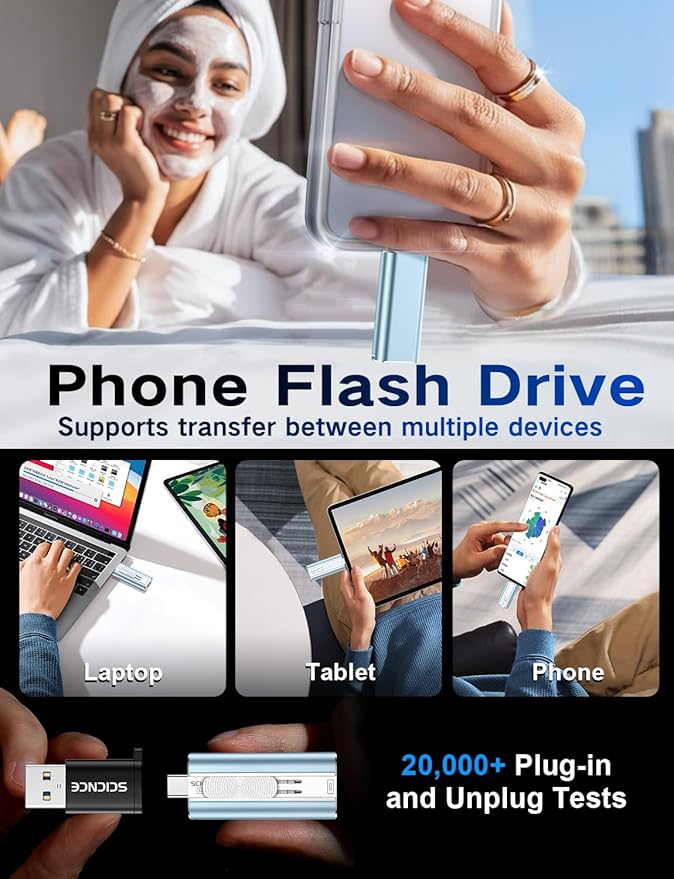 512GB Flash Drive Intended for Phone, USB External Memory Stick Storage Backup for Photos Videos, Plug and Play No APP Required, Compatible with iPhone iPad Android and PCs (1 Pack-Blue)