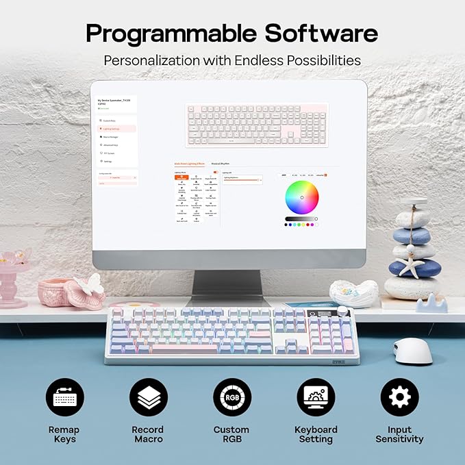 EPOMAKER TH108 V2 PRO Full Size Mechanical Keyboard with Screen&Knob, 10000mAh, BT/2.4Ghz, Mac Modifier PBT Keycap, Hot Swap, RGB, Gasket, Wireless Gaming Keyboard for Mac/PC (Blue, Creamy Jade)