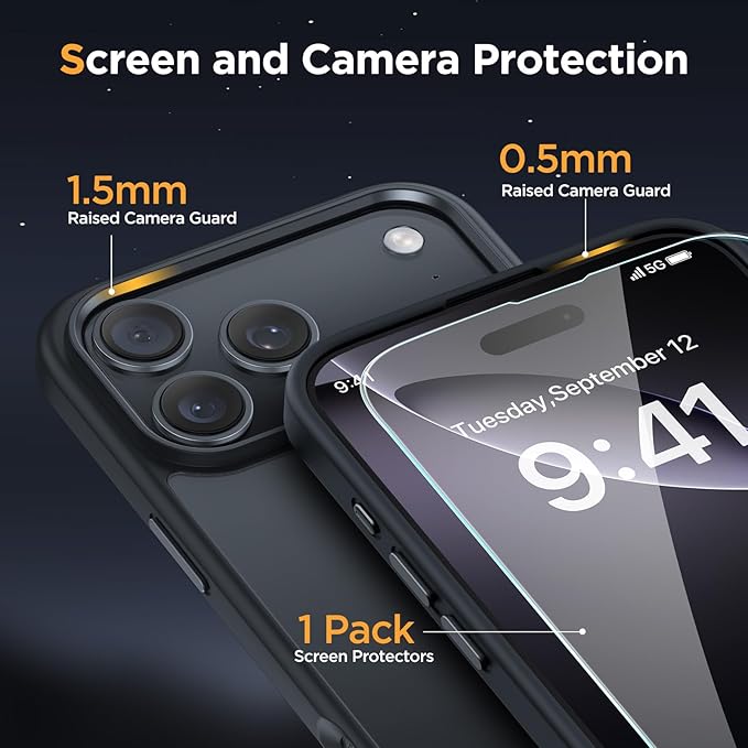 Miracase Magnetic for iPhone 17 Pro Max Case with Screen Protector [Compatible with MagSafe] Slim Thin Phone Case Military-Grade Protected for 17 ProMax Cover Bumper 6.9", Black