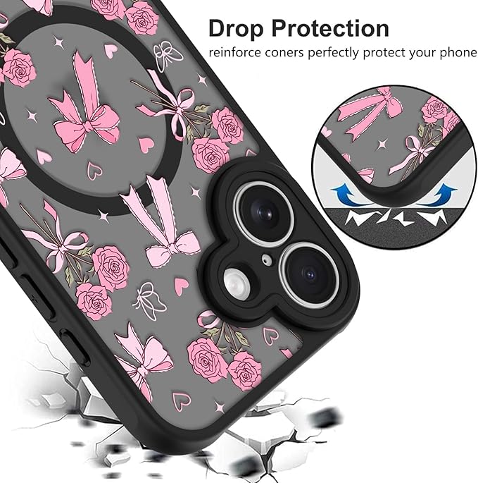 KANGHAR Case Compatible with iPhone 17 Bows Bouquet Pattern [Compatible with Magsafe] Cute Flowers Florals Protective Magnetic Case for Girls Women Men