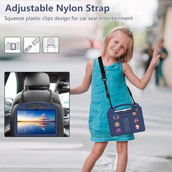 AKABEILA Compatible with Samsung Galaxy Tab S11 X730/X736 2025 11 inch Tablet Case, Kids Friendly Universal Lightweight Shockproof Protective Case with Shoulder Strap & Stand Handle Navy Blue