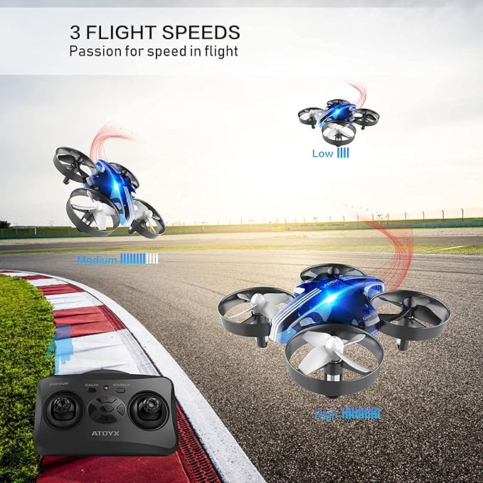 Mini Drone for Kids & Beginners, Indoor RC Nano Helicopter Quadcopter with Auto Hovering,3D Flips,Portable Hand Operated, Birthday＆ Children's Day Gift for Boys and Girls,Headless Mode & Remote Control,Blue.4-blade design-ATOYX