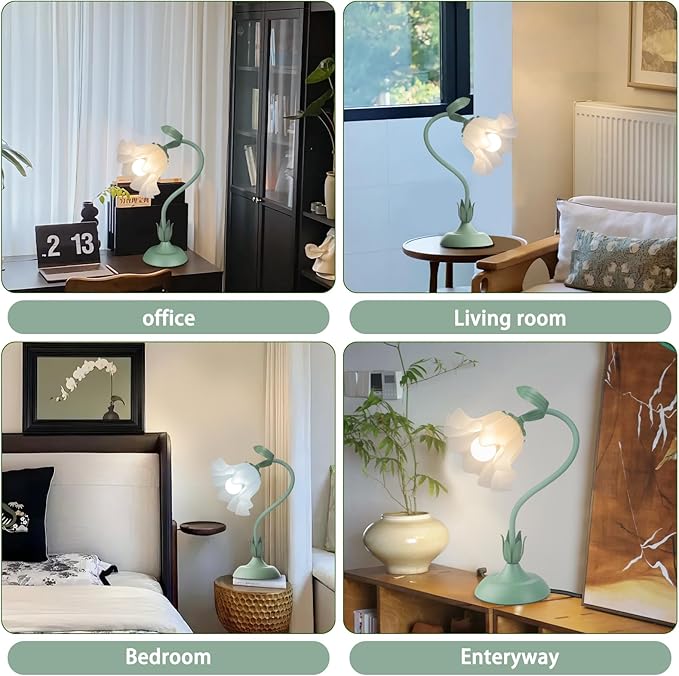 Women Bedside Table Lamps for Bedroom, Cute Flower Desk Lamp With Adjustable Flexible Gooseneck, 3 Color Temperatures Nightstand Lamp with E26 LED Bulbs, Floral Lamp for Living Room, Office ,Reading