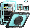 SEYMAC Case for iPad Pro 13 Inch M5 2025 / M4 2024, Heavy Duty Shockproof Protective Case with Screen Protector, 360° Rotating Stand, Hand/Shoulder Strap and Pen Holder, Light Blue
