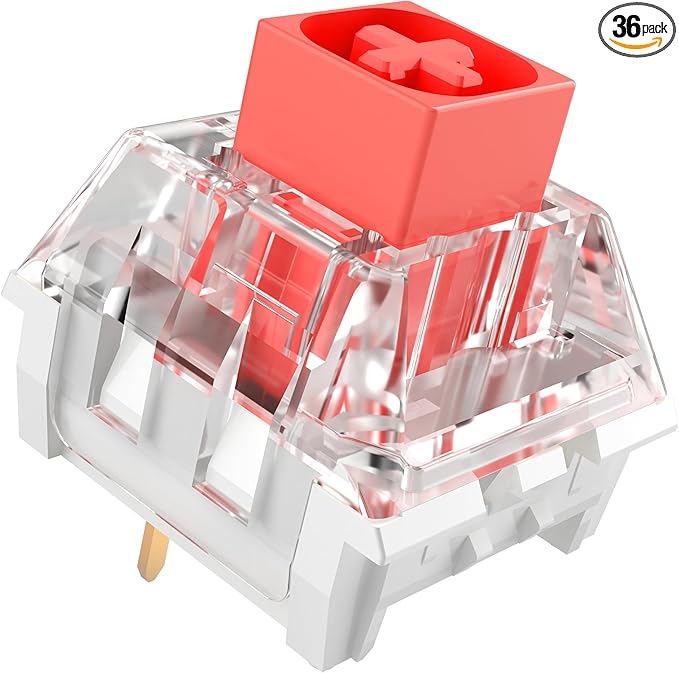 Kailh Box Red Switches for Mechanical Keyboard,3-Pin 45gf Linear/Factory Lubed/Dust&Waterproof Switches(Kailh Box Red,36Pcs)