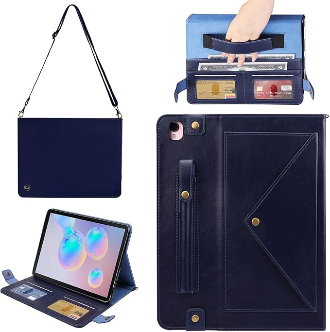 Handbag Case for iPad 10.2" (2019-2021) & iPad Pro/Air 10.5", Techcircle Folio Stand iPad Crossbody Wallet Case with Pencil Holder & Envelope Pocket, Hand Strap+Shoulder Strap Protective Cover, Navy