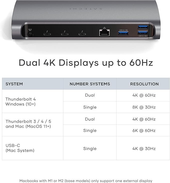 Satechi 11 in 1 Thunderbolt 4 USB C Docking Station, 100W Charging, Dual 4K/60Hz displays, 3 Thunderbolt Ports, 3 USB-A 3.2 Ports, USB-A 2.0 Port, SD Card Reader for MacBook Air/Pro, Mac/Windows