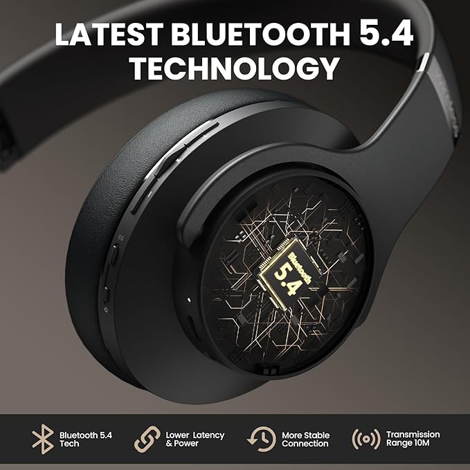 DOQAUS Bluetooth Headphones Over Ear, 90H Playtime Wireless Headphones with App Control, 9 EQ, Deep Bass, HiFi Stereo Sound, Headset for Travel Commute Gym and Study, Foldable Memory Foam