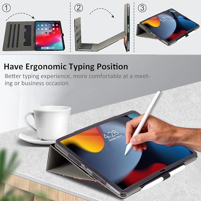 Lokigo Case for iPad Pro 13 Inch (M5/M4), iPad Air 13 Inch (M4/M3/M2), iPad Pro 12.9 Inch (6th/5th/4th/3rd) Gen, Typing Stand, with Pencil Holder/Card Pocket, Auto Wake/Sleep, Black Colord Flowers