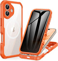 CENHUFO Magnetic Privacy for iPhone 17 Case [Compatible with Magsafe] Full Body Phone Case Built-in 9H Tempered Glass Privacy Screen Protector Camera Protection Shockproof Bumper Clear Cover -Orange
