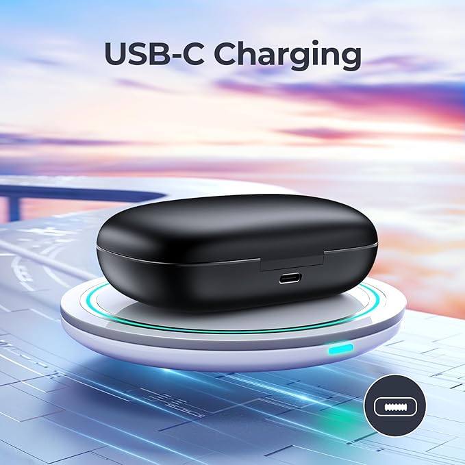 GNMN Active Noise Cancelling Bluetooth Headphones Wireless Earbuds 90 Hrs Playtime Ear Buds with Hi-Res Stereo Deep Bass Power Display Earphones with Earhooks Waterproof Transparency Headset
