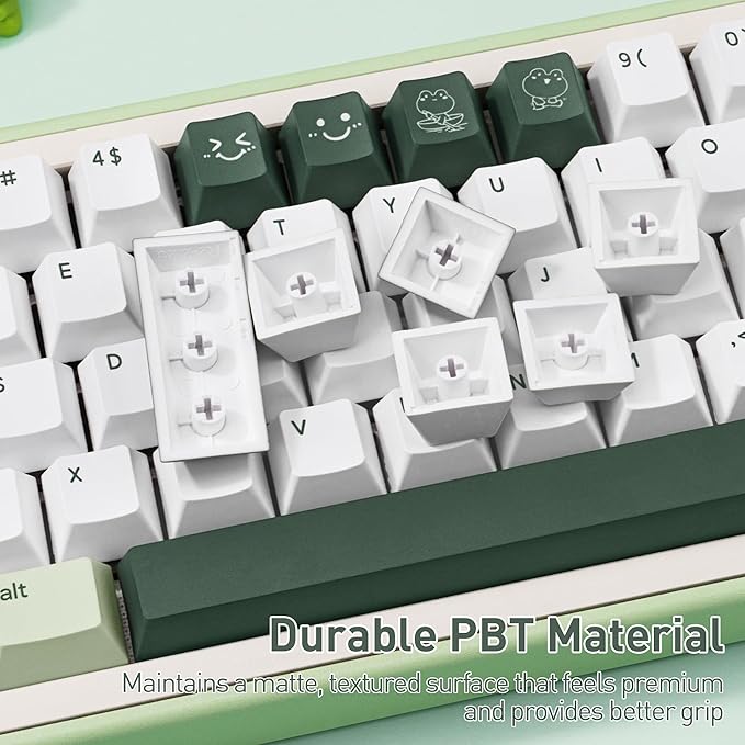 Cute Matcha Green Frog Keycaps 134 Keys-Cherry Profile Dye-Sublimation Custom Keycap-Minimalist Style PBT Key Caps for Cherry MX Switches Mechanical Gaming Keyboard 60% 75% 100%