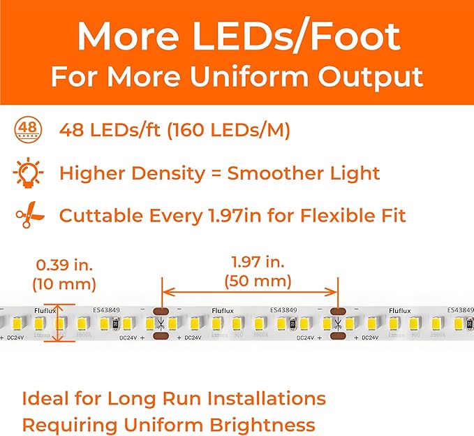 24V 2835 LED Strip Lights 4000K, 300+LM/FT, 16.4FT, UL Listed, CRI95, High Density 160LEDs/m Tape Light, Cuttable, Dimmable, VHB Equipped, for Pros, Accent, Task Lightings (NO Power Supply)