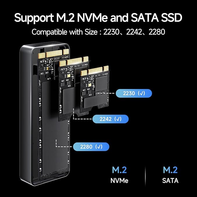 fanxiang SSD Enclosure with Cooling Fan, USB 3.2 Gen 2 (10 Gbps), M.2 NVME/SATA SSD Enclosure, USB Adapter/Reader, M.2 Enclosure, Supports M and B+M Keys and Size 2230/2242/2280 SSDs, MD85
