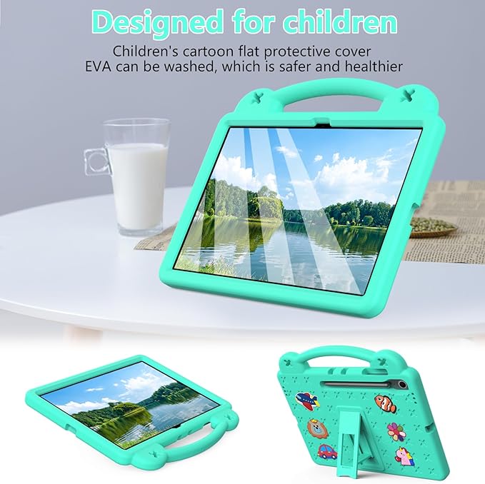 AKABEILA Compatible with Samsung Galaxy Tab A11+ 2025 Tablet Case, Kids Friendly Universal Lightweight Shockproof Protective Case with Shoulder Strap & Stand Handle Mint Green