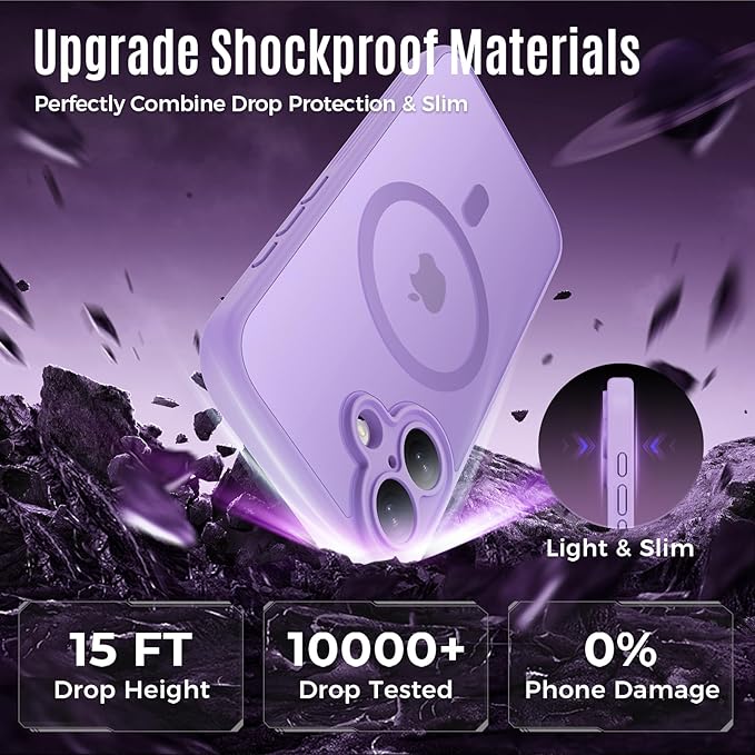 Symcele Designed for iPhone 17 Case, Compatible with MagSafe, [Camera Protection] [15FT Military Droptection] Shockproof Translucent Matte Anti-Slip Phone Case, 6.3", Light Purple