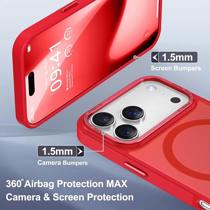 Newfuture Magnetic for iPhone 17 Pro Max Case [Compatible with Magsafe] [Military Grade Drop Protection] Translucent Matte Anti-Scratch Shockproof Protective Phone Cover 6.9 Inch, Red