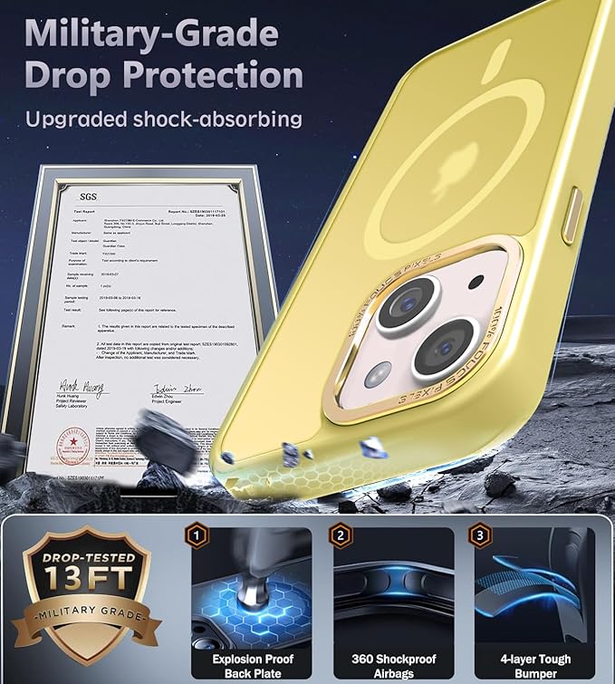 Newfuture Magnetic for iPhone 15 Case [Compatible with Magsafe] [Military Grade Drop Protection] Translucent Matte Anti-Fingerprint Shockproof Phone Case for iPhone 15 6.1 inch, Yellow