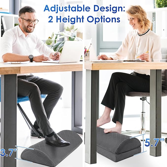 CushZone Foot Rest,Desk & Gaming Accessories,Foot Rest for Under Desk at Work,Comfortable Footrest with 2 Adjustable Heights & Removable Cover, Office Desk Accessories（Gray-20 in）