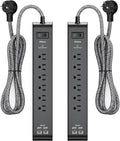 2 Pack 15FT Surge Protector Power Strip, Long Extension Cord with 6 Outlets 4 USB Ports, Flat Plug, 900 Joules, Wall Mount for Home Office Dorm