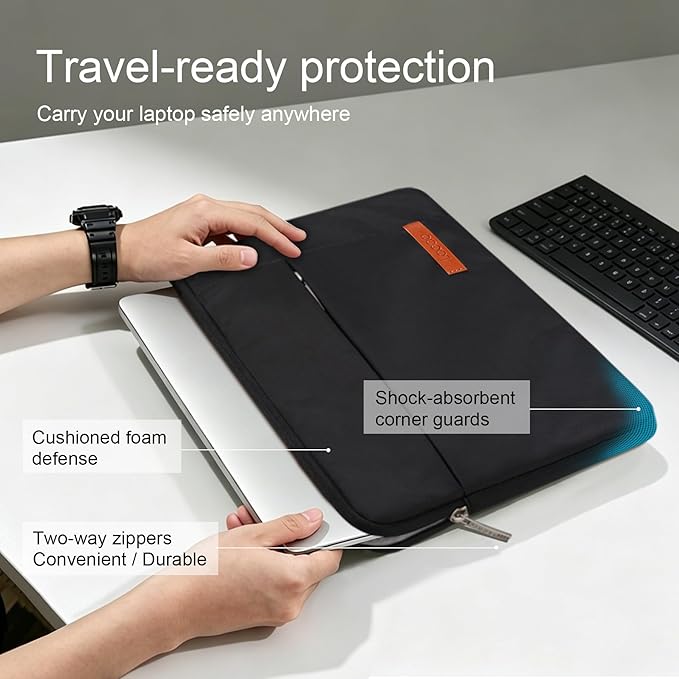 Lacdo 15-15.6 Inch Laptop Sleeve Case for Acer HP Lenovo Dell ASUS Laptop, Acer Aspire 15, HP Pavilion/Envy 15, Dell Inspiron/Latitude 15, Lenovo IdeaPad 15, ASUS ZenBook 15 Computer Bag, Black