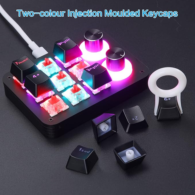 Koolertron 9-Key Mechanical Numpad with 2 Programmable Knobs, LED Backlit Macro Gaming Keyboard, Fully Customizable Numeric Keypad for PC