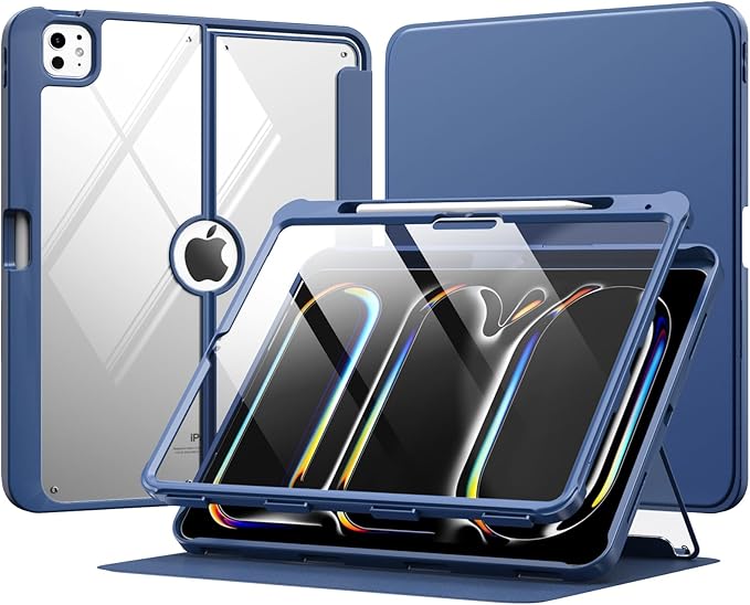 MoKo for iPad Pro 13 Inch Case (M5/M4) 2025/2024 with Pencil Holder, [Built-in Screen Protector], iPad Pro 13 M5/M4 Case with Clear Back & Magnetic Multi Angle Stand Cover, Navy Blue