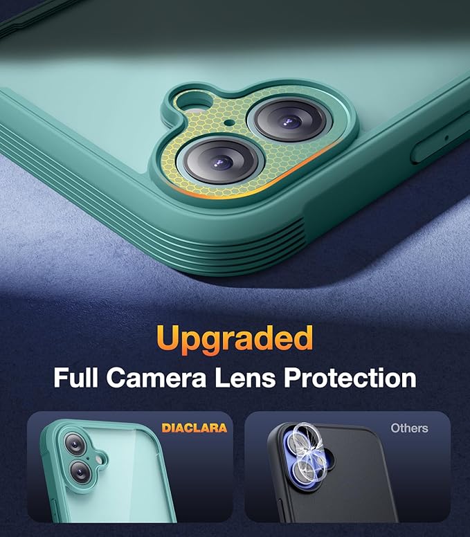 Diaclara Designed for iPhone 16 Plus Case 6.7 Inch,Upgraded [Full Camera Protection] Full Body Rugged Clear Bumper Case w/Built-in Screen Protector for 16 Plus,Teal