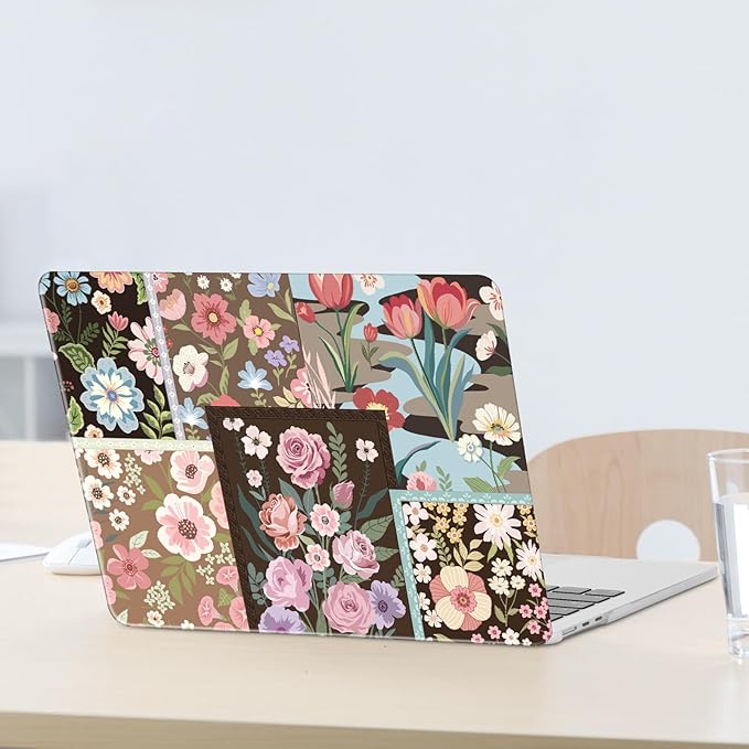 MOSISO Compatible with MacBook Air 13 inch Case M5 2026 M4 2025 M3 M2 2024-2022 A3449 A3240 A3113 A2681, Spliced Flowers Hard Shell&Keyboard Cover&Screen Film for MacBook Air 13.6 inch Case, Brown