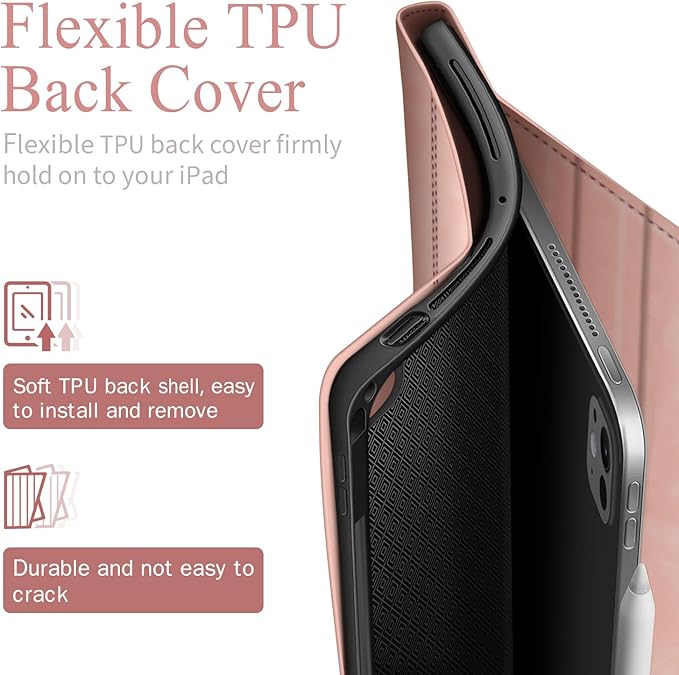 Antbox for iPad Pro 11 Inch Case M5 2025/M4 2024, Premium Vegan Leather, Supports Pencil Pro and Pencil (USB-C), Auto Sleep/Wake Function, Built-in Pencil Holder (Pink)