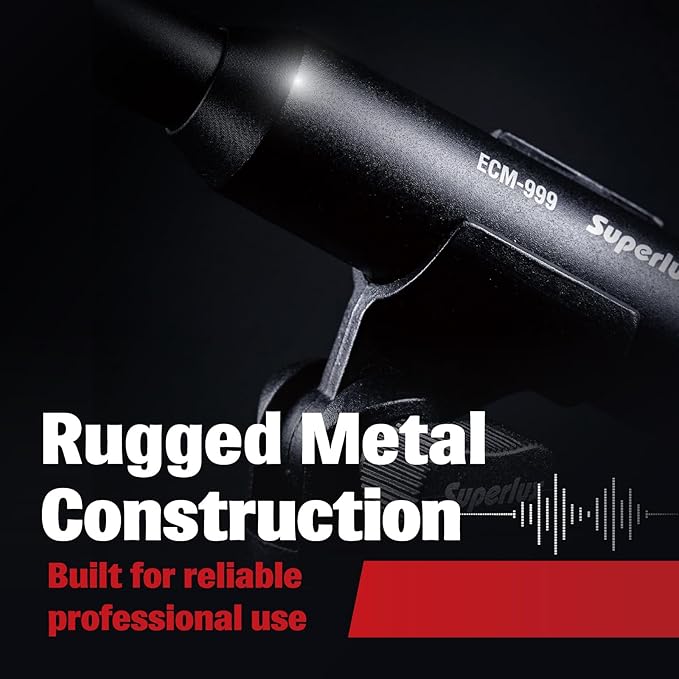 Superlux ECM999 Measurement Microphone, Omnidirectional Condenser Mic - Precision for Room Calibration, Audio Testing & Sound Analysis. Compatible with RTA Systems, Studio Recording (20Hz-20kHz, XLR)