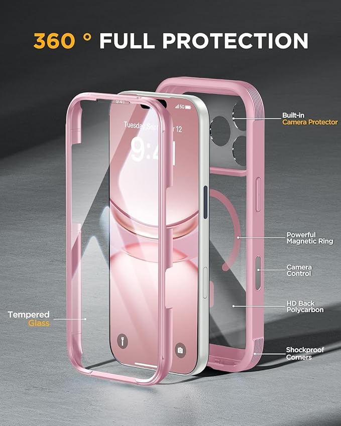 Miracase for iPhone 17 Pro Max Case 6.9" Full-Body Phone Case with Built-in Glass Screen Protector& Full Camera Protector,[Magnetic with MagSafe] Drop Proof 17 ProMax Cover, Lilac