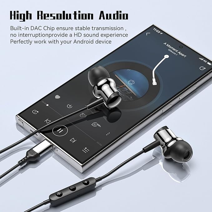 USB C Headphones for Samsung S26 S25 S24 S23 S22 A16 A56 Wired Earbuds USB C Magnetic in-Ear Type C Earphone with Mic Volume Control Stereo Noise Canceling Headphones for iPhone 17 16 15 Pro Max Pixel