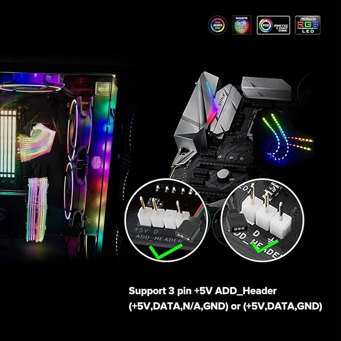 BTF-LIGHTING WS2812B IC PC Light Strip 2PCs 19in Individually Addressable for 5V 3Pin LED Headers for Asus Aura, Gigabyte RGB Fusion, MSI Mystic Light
