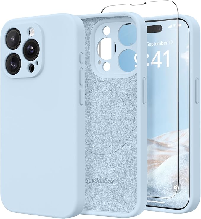 Magnetic for iPhone 13 Pro Max Case, Compatible with MagSafe, [Full Camera Protection][Screen Protector] Silicone Shockproof Protective Phone Case for iPhone 13 Pro Max 6.7", Light Blue