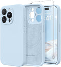 Magnetic for iPhone 13 Pro Max Case, Compatible with MagSafe, [Full Camera Protection][Screen Protector] Silicone Shockproof Protective Phone Case for iPhone 13 Pro Max 6.7", Light Blue