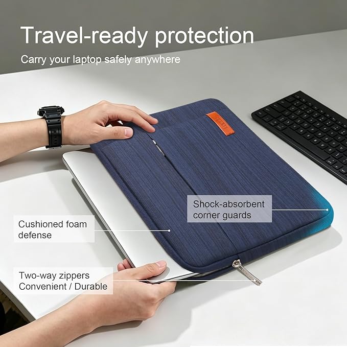 Lacdo 15-15.6 Inch Laptop Sleeve Case for Acer HP Lenovo Dell ASUS Laptop, Acer Aspire 15, HP Pavilion/Envy 15, Dell Inspiron/Latitude 15, Lenovo IdeaPad 15, ASUS ZenBook 15 Computer Bag, Blue